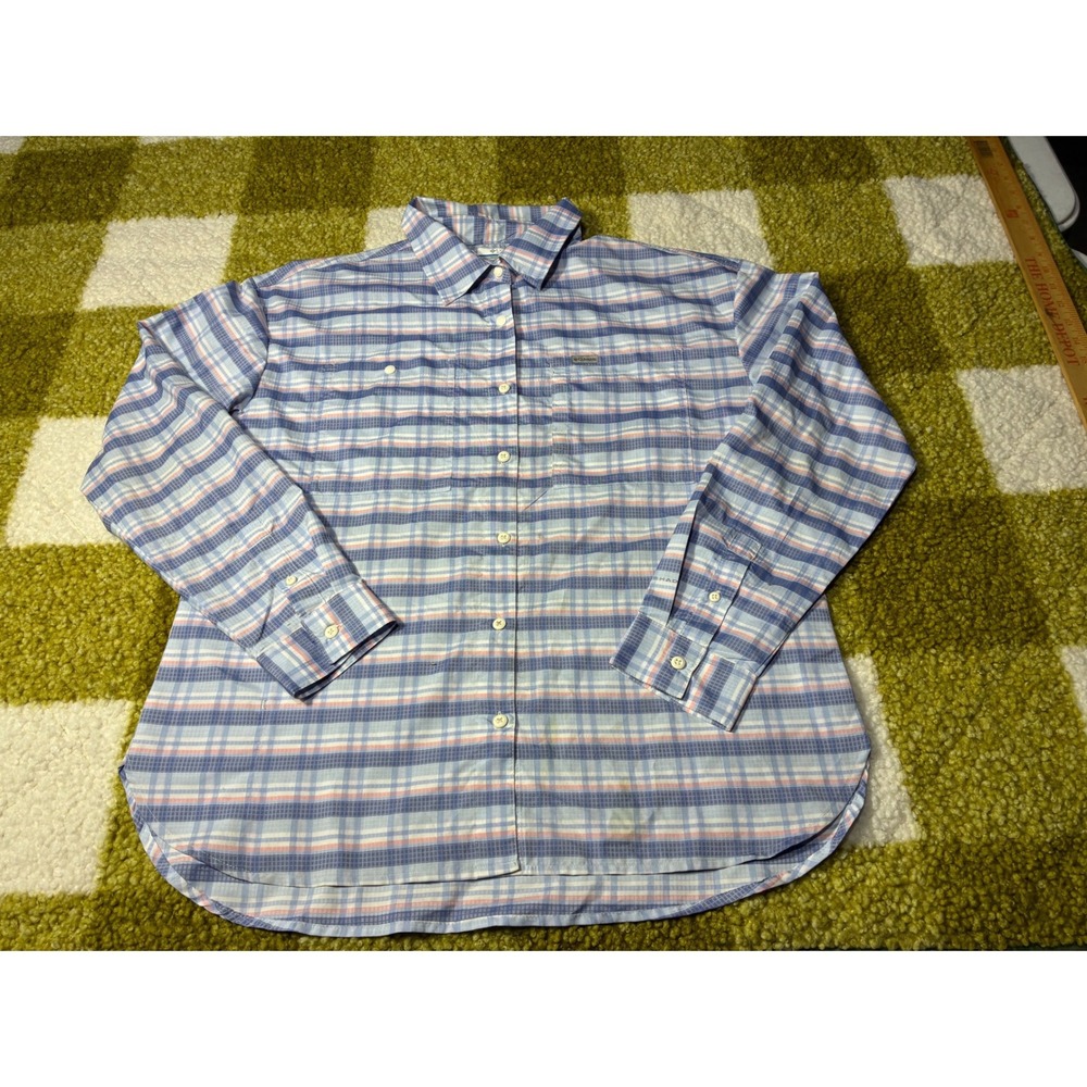 Columbia Omni-Shade UPF 40 Plaid Long Sleeve Hiking Shirt Blue Pink AL9987
